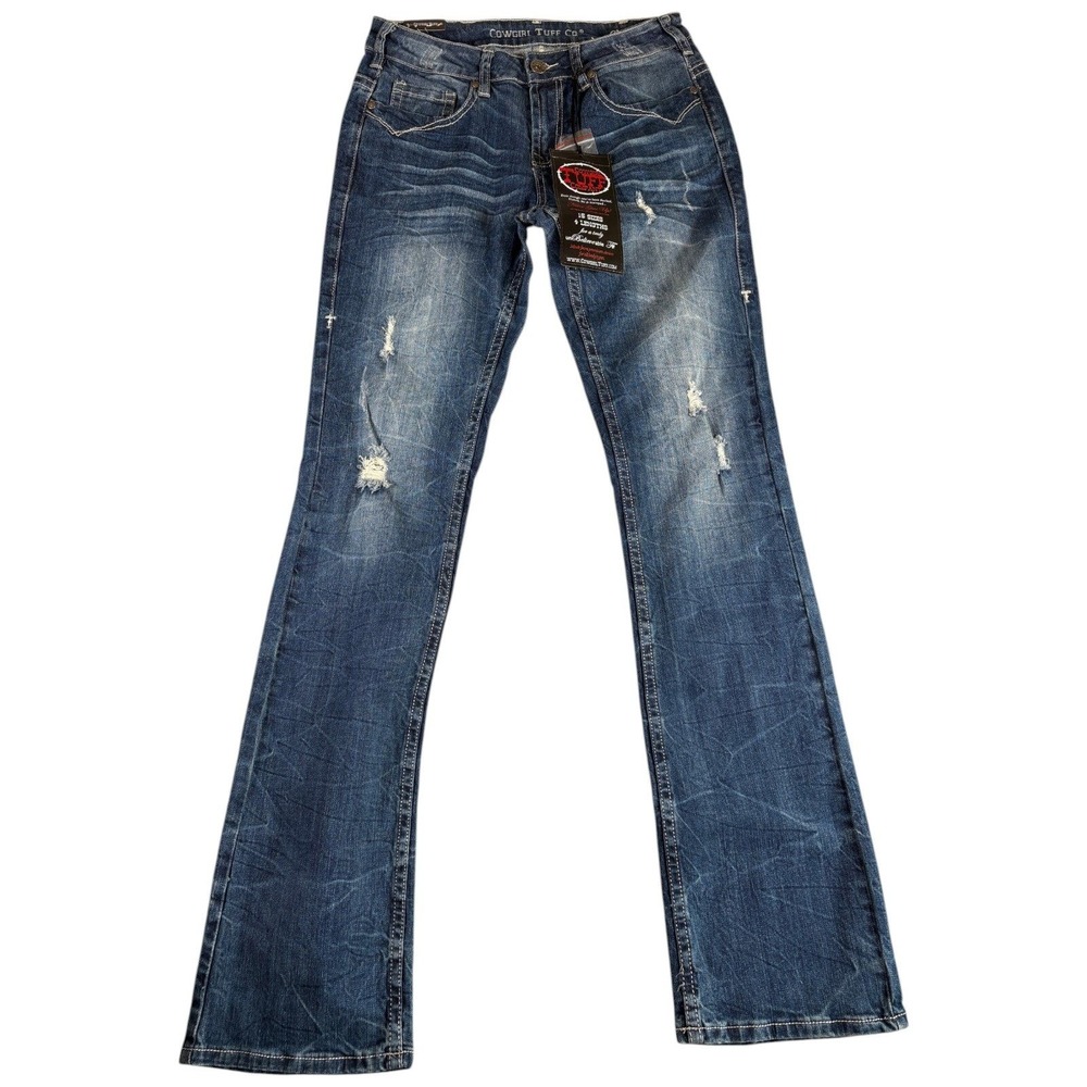 NWT Cowgirl Tuff Co. Jeans Women's 29x37 Blue Denim Distressed Western Stretch